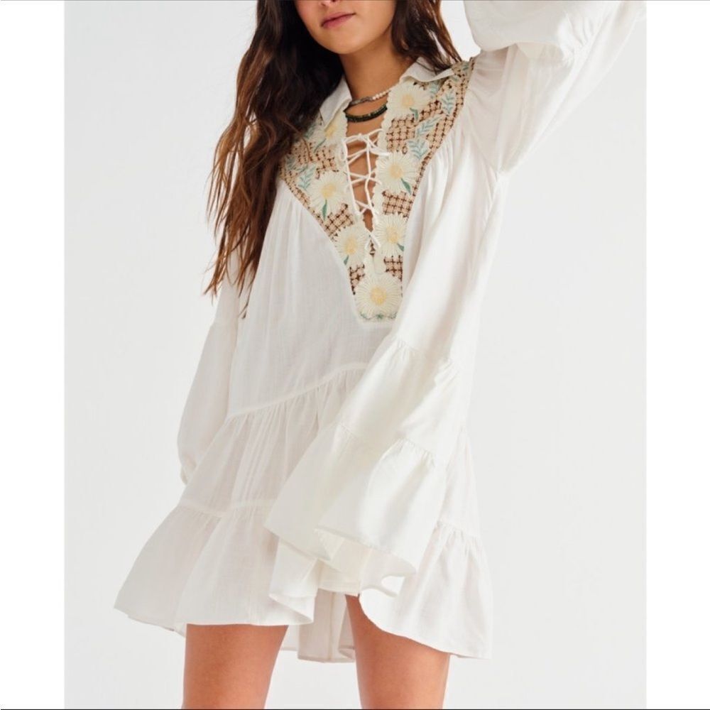 Free People Chain of Daisies Tunic Dress Ivory/Cream